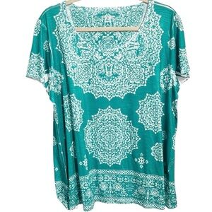 Kim Rogers Petite Large Top in Teal & White.  | Size PL | NWT, Very soft!
